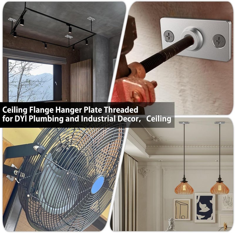 Fengone Fongone 20pcs Galvanized Ceiling Flange Hanger Plate Fits 3/8-inch Threaded Rod, Ceiling Flange Hanger for DIY Plumbing &Industrial Decor ,Galvanized Iron, Wall Mounting - Image 5